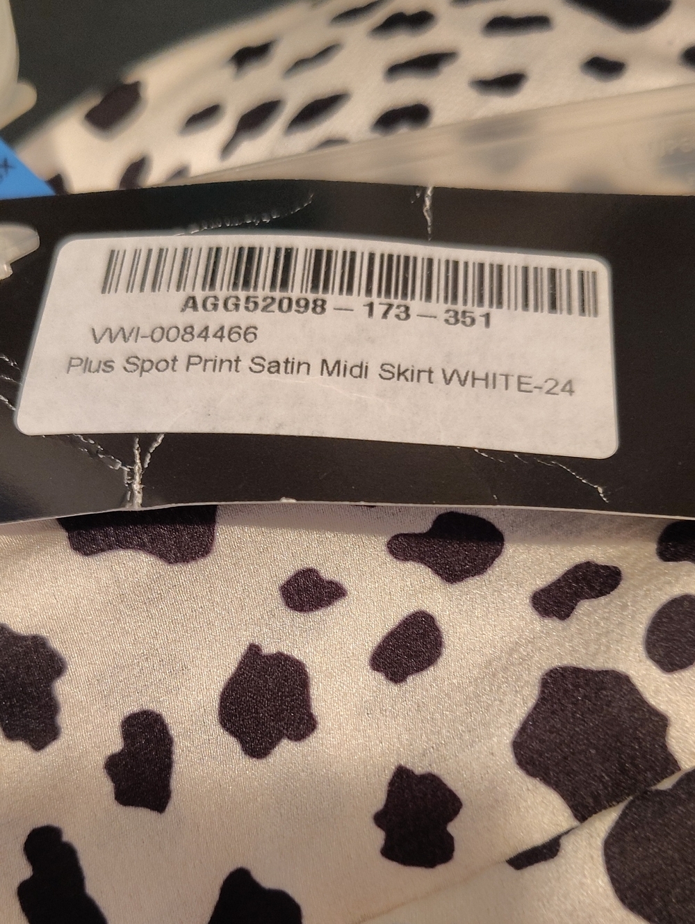 Nasty Gal White Satin Midi Skirt with Black Spot Print